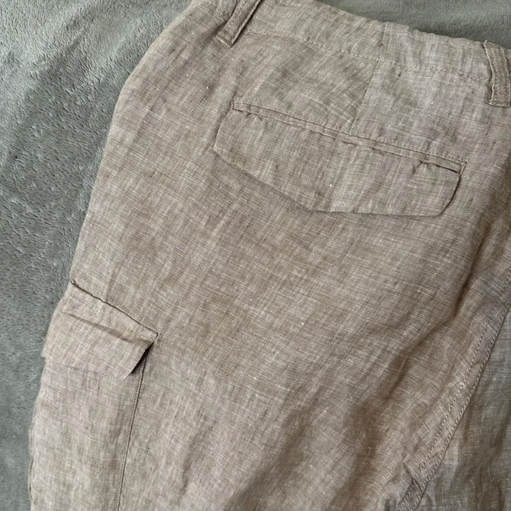 Armani Exchange Cargo Pants Mens 38 Tan Khaki 100% Linen Multi Pocket Utility